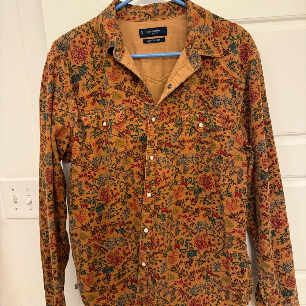 Vintage Lucky Brand Brown Floral Casual Button Down Shirt